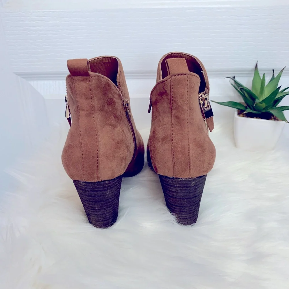 Cognac Zip Wooden Heel Bootie - Picture 3 of 5